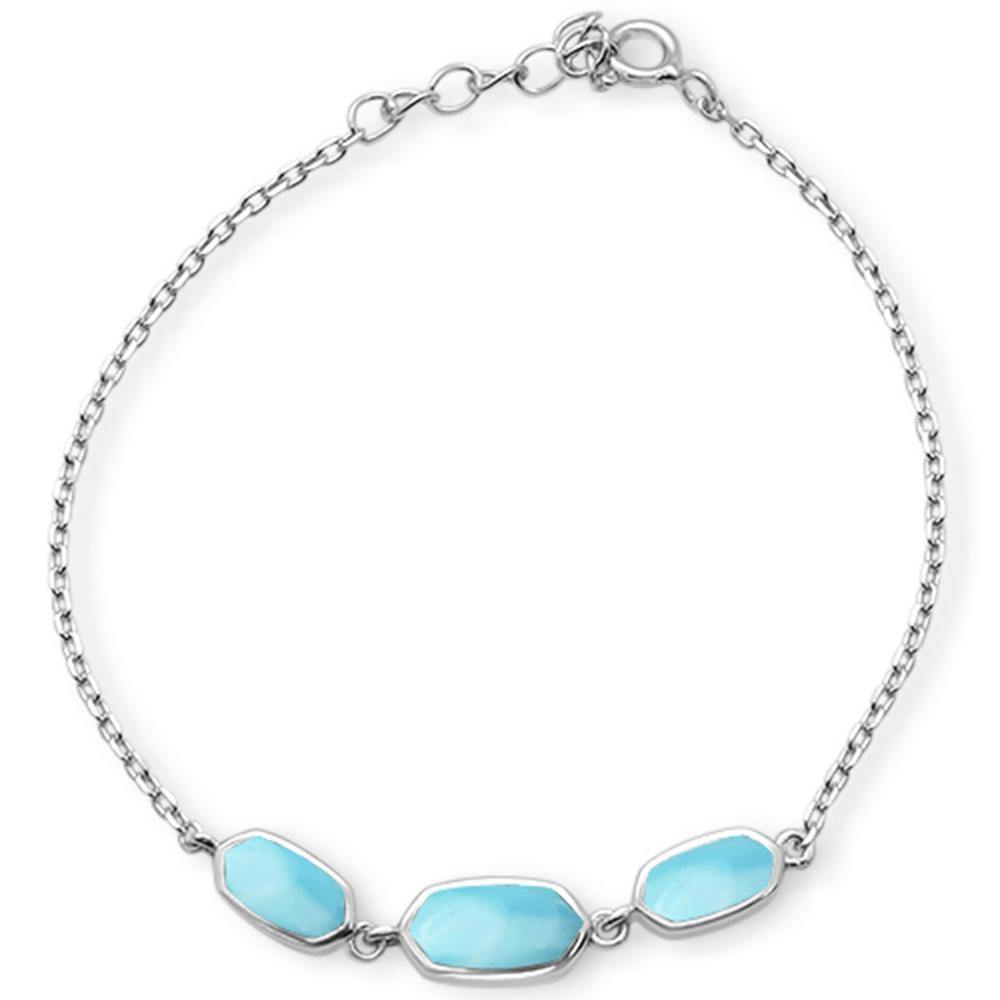 Sterling Silver New Natural Larimar Design Bracelet - silverdepot