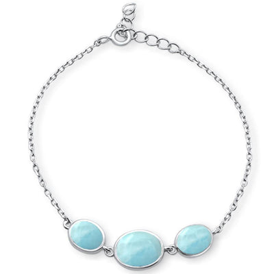 Sterling Silver Oval Natural Larimar Design Bracelet - silverdepot