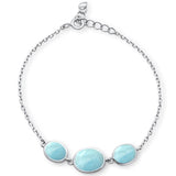 Sterling Silver Oval Natural Larimar Design Bracelet