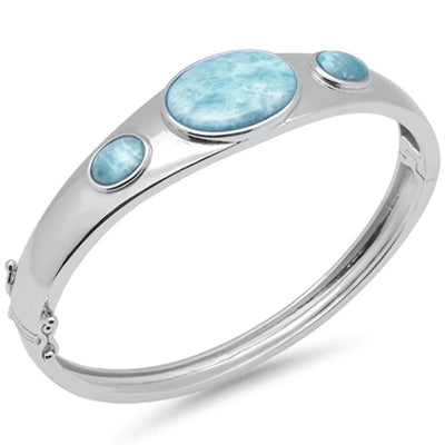 Sterling Silver Oval Natural Larimar Bangle Bracelet