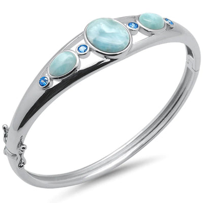 Sterling Silver Natural Larimar And Blue Topaz Bangle Bracelet
