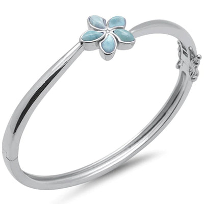 Sterling Silver Natural Larimar Flower Bangle