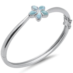 Sterling Silver Natural Larimar Flower Bangle