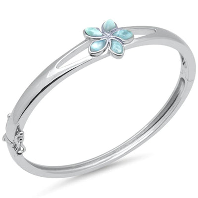 Sterling Silver Plumeria Natural Larimar Bangle Bracelet
