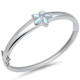 Sterling Silver Flower Natural Larimar Bangle Bracelet