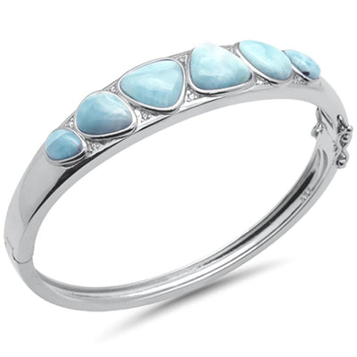 Sterling Silver Natural Larimar  Bangle Bracelet