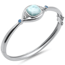 Load image into Gallery viewer, Sterling Silver Cushion Shaped Natural Larimar Blue Topaz And CZ Bangle Bracelet
