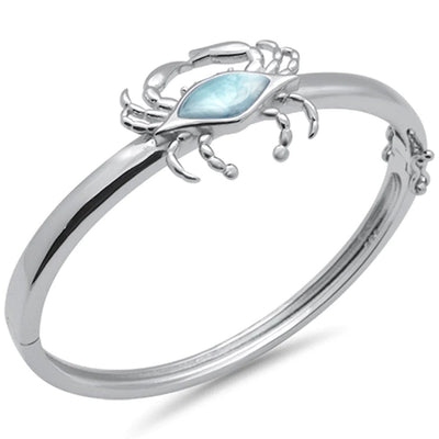 Sterling Silver Crab Natural Larimar Bangle Bracelet