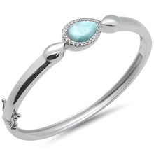 Load image into Gallery viewer, Sterling Silver Pear Shaped Natural Larimar And CZ Bangle Bracelet