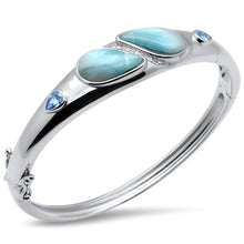 Load image into Gallery viewer, Sterling Silver Pear Shaped Natural Larimar Blue Topaz And CZ Bangle Bracelet