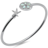 Sterling Silver Starfish And Sand Dollar Plumeria Natural Larimar And CZ Cuff Bracelet