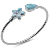 Sterling Silver Pear Shaped And Flower Natural Larimar Cuff Bracelet