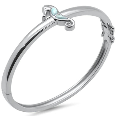 Sterling Silver Sea Horse Natural Larimar Bangle Bracelet