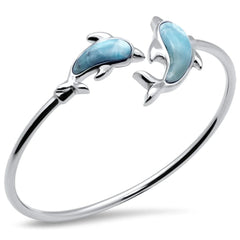 Sterling Silver Dolphins Natural Larimar Cuff Bracelet