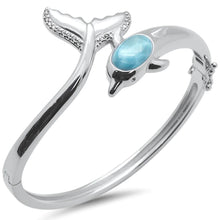 Load image into Gallery viewer, Sterling Silver Dolphin Natural Larimar And CZ Bangle Bracelet