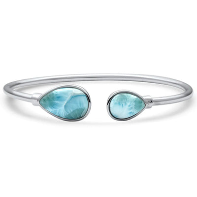 Sterling Silver Pear Shaped Natural Larimar Cuff Bracelet