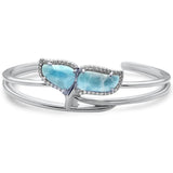 Sterling Silver Whale Tail Natural Larimar And CZ Bangle Bracelet