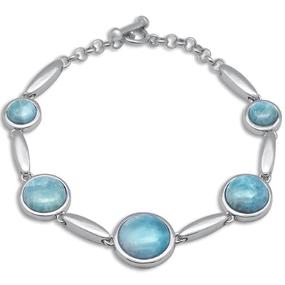 Sterling Silver Round Natural Larimar Bracelet