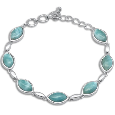 Sterling Silver Marquise Natural Larimar Bracelet