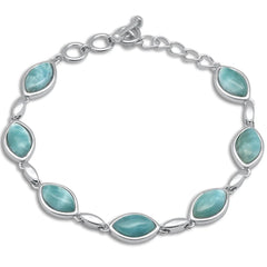 Sterling Silver Marquise Natural Larimar Bracelet