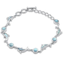 Load image into Gallery viewer, Sterling Silver Dolphins Natural Larimar Bracelet