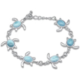 Sterling Silver Oval Shaped Natural Larimar And CZ Bracelet