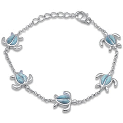 Sterling Silver Natural Larimar Turtle Bracelet