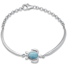 Load image into Gallery viewer, Sterling Silver Oval Shaped Natural Larimar Turtle Bracelet