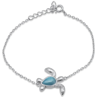 Sterling Silver Turtle Natural Larimar Bracelet