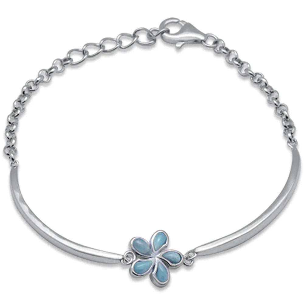 Sterling Silver Natural Larimar Flower Bracelet