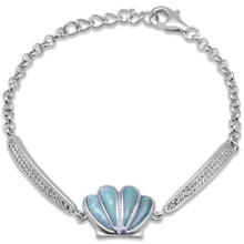 Load image into Gallery viewer, Sterling Silver Oyster Shell Natural Larimar And CZ Bracelet