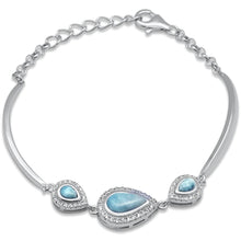 Load image into Gallery viewer, Sterling Silver Teardrop Natural Larimar And CZ Bracelet