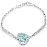 Sterling Silver Heart Shaped Natural Larimar And CZ Bracelet