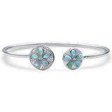 Sterling Silver Plumeria Sand Coin Natural Larimar And CZ Cuff Bracelet