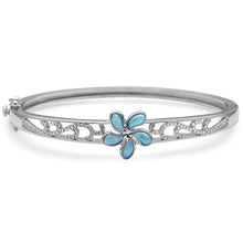 Load image into Gallery viewer, Sterling Silver Natural Larimar And CZ Flower Bracelet