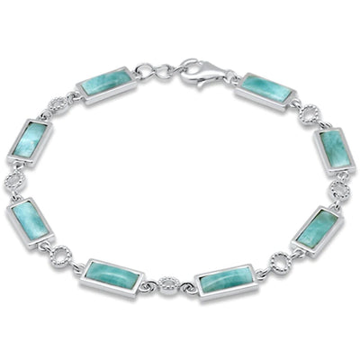 Sterling Silver Rectangle Shape Natural Larimar Adjustable Bracelet