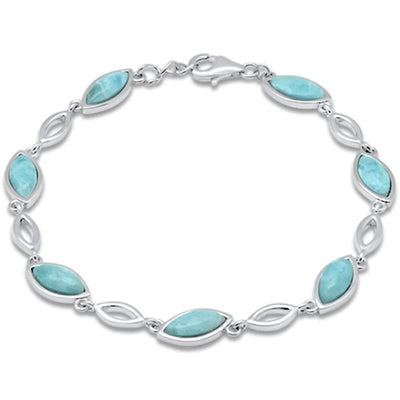 Sterling Silver Marquise Shape Natural Larimar Adjustable Bracelet