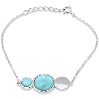Sterling Silver Natural Larimar Round Adjustable Bracelet