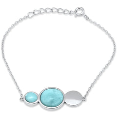 Sterling Silver Natural Larimar Round Adjustable Bracelet