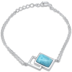 Sterling Silver Radiant Cut Natural Larimar Adjustable Bracelet