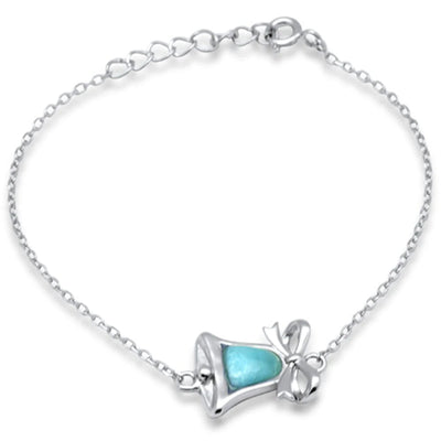 Sterling Silver Bell With Ribbon Natural Larimar Adjustable Bracelet
