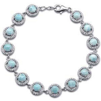 Sterling Silver Elegant Halo Style Natural Larimar Bracelet