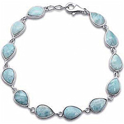 Sterling Silver Pear Shape Natural Larimar Bracelet