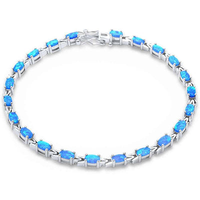 Sterling Silver Oval Blue Opal Silver Bracelet Sterling SilverAndWidth 3mm