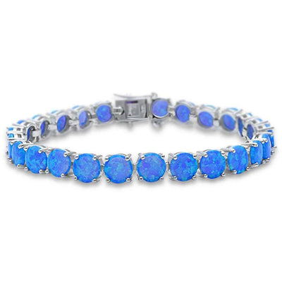 Sterling Silver 4 Prong Round Blue Opal Silver BraceletAndWidth 7mm
