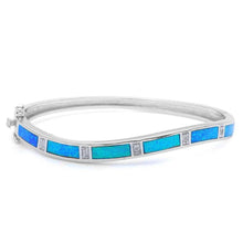 Load image into Gallery viewer, Sterling Silver Blue Opal Bangle Bracelets With CZ StonesAnd Width 5mmAnd Wrist Thickness 60mm