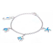 Load image into Gallery viewer, Sterling Silver Blue Opal Sea HorseAnd turtleAnd FishAnd and starfish Bracelet SilverAndLength 7.5InchesAndWidth 12 mm