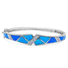 Load image into Gallery viewer, Sterling Silver Blue Opal Bangle Bracelets With CZ StonesAnd Face Height 11mmAnd Wrist Width 60mm