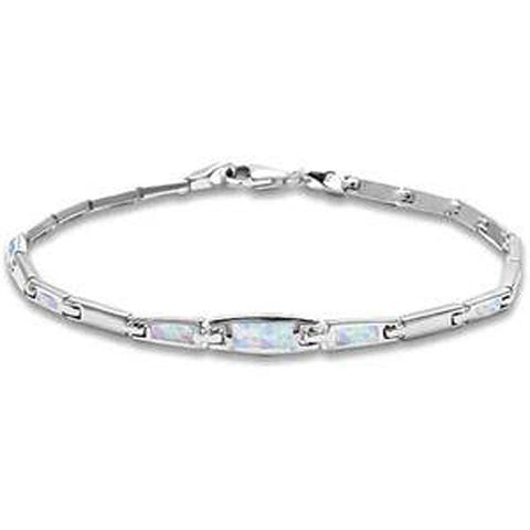 Sterling Silver Bezel Style White Opal .925 BraceletAnd Width 5mm