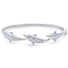 Load image into Gallery viewer, Sterling Silver White Opal Dolphin Silver Bangle Bracelet